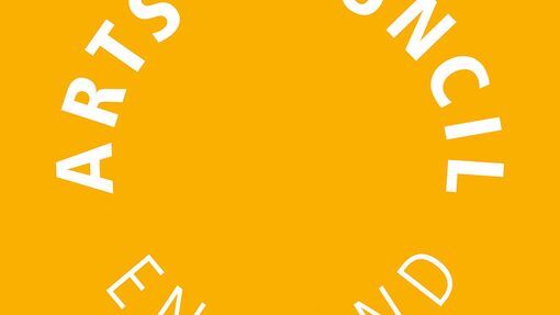 Arts Council England logo in white, on a yellow background. 